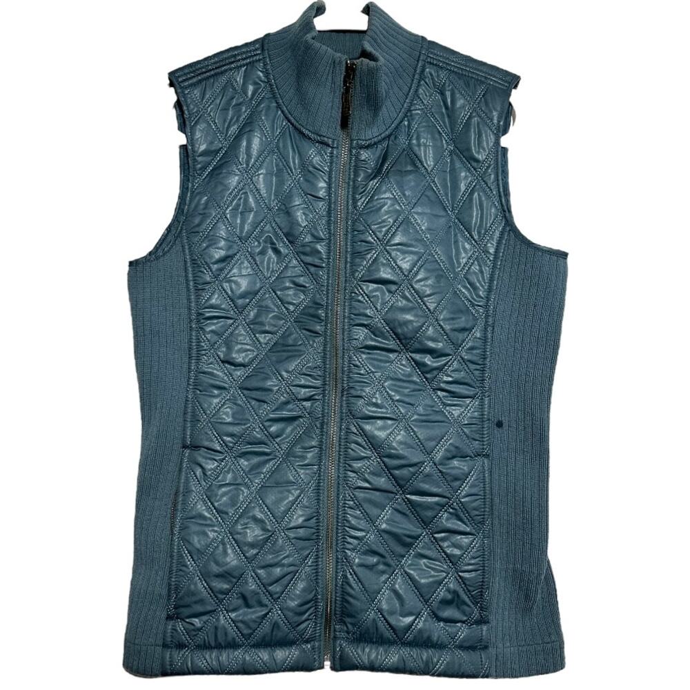 prAna Diva Puffer Vest Sherpa Lined Full Zip Diamond Quilted Ribbed Blue XS - Picture 2 of 7